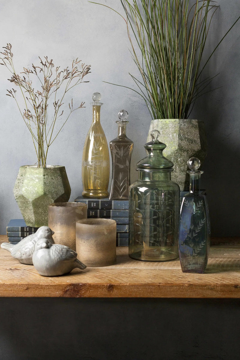 Stewartville Green Etched Glass Jar - Clearance by Boutique Rugs