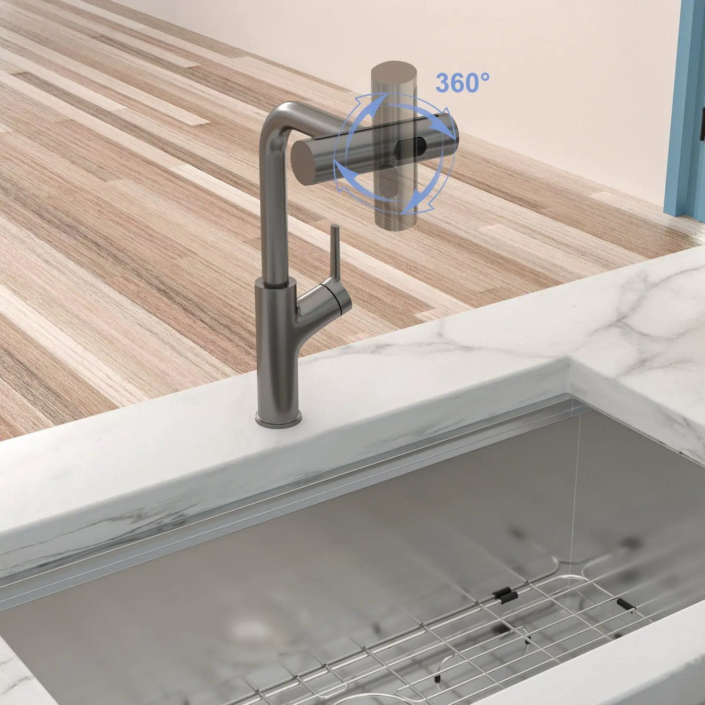 360° Pull Down Kitchen Faucet With 4 Spray Modes by HouseOfZazla