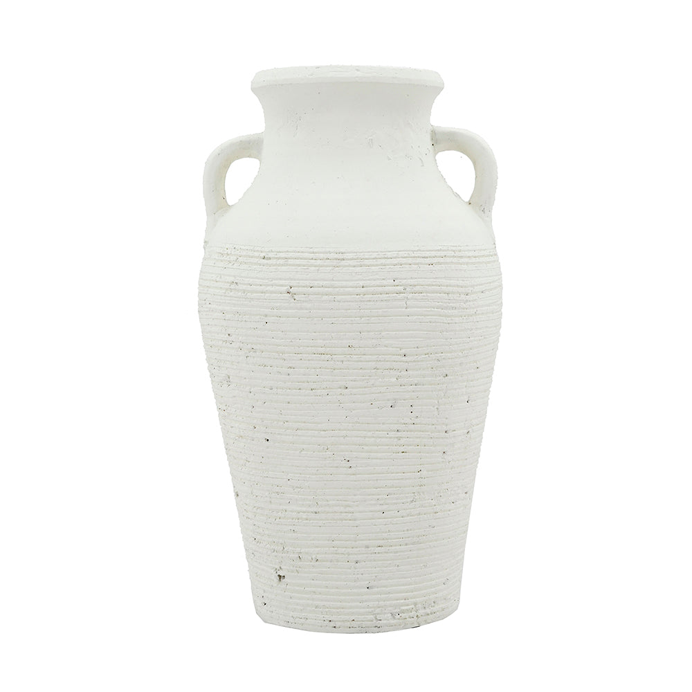 Rustic White Terracotta Tall Vase with Ribbed Texture - White, photo 6 of 10