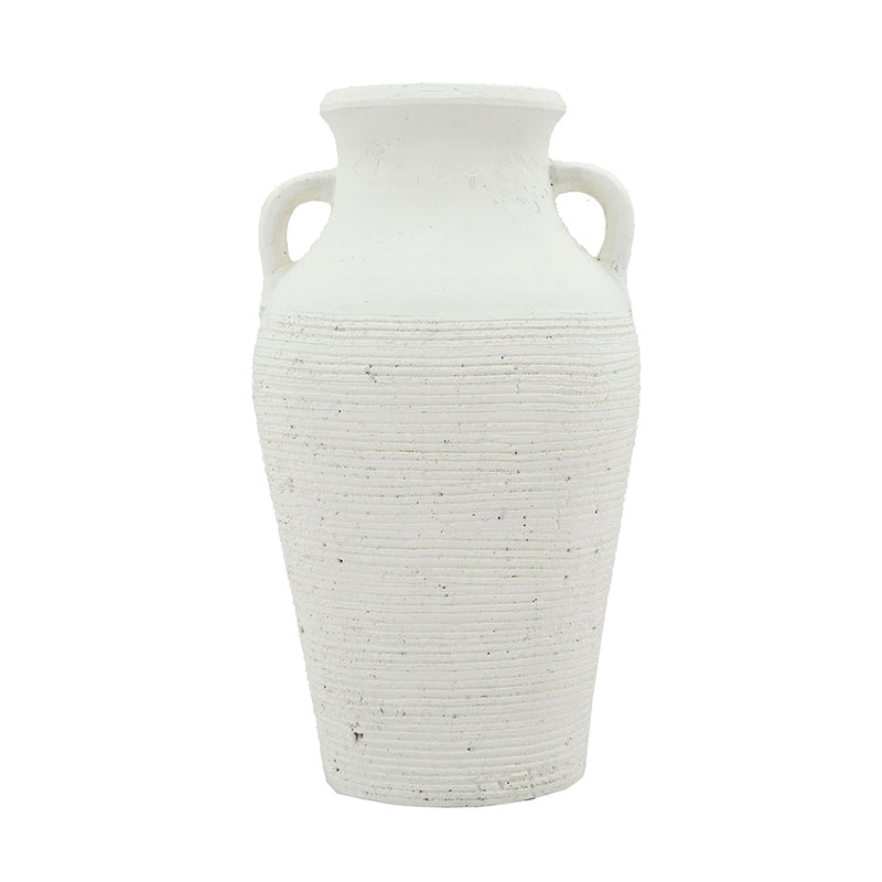 Rustic White Terracotta Tall Vase with Ribbed Texture - White, photo 6 of 10
