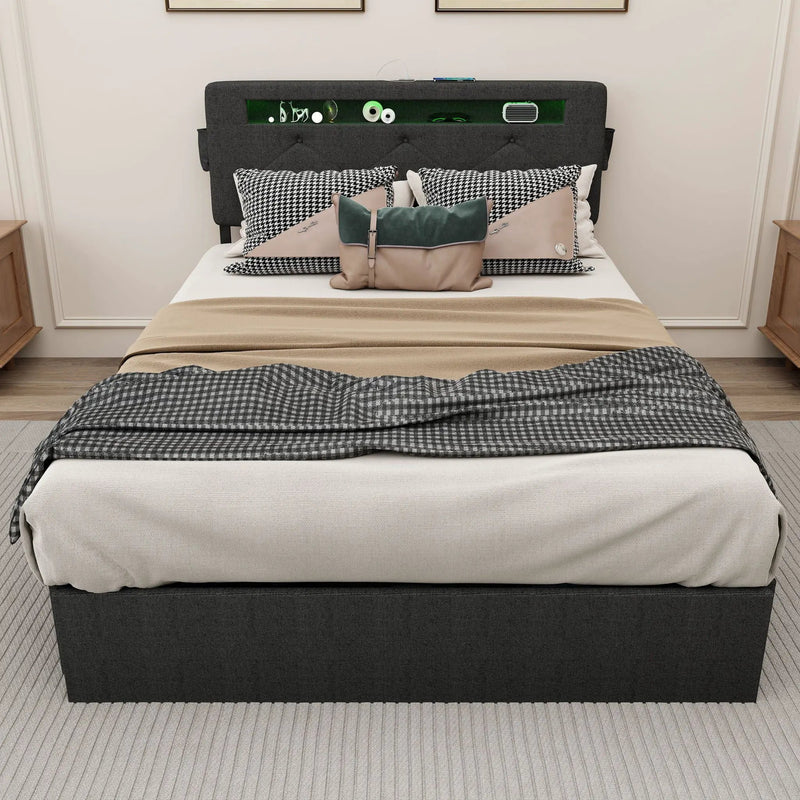Bed With USB Charging Station, LED Lights, Headboard & Storage Drawers by HouseOfZazla