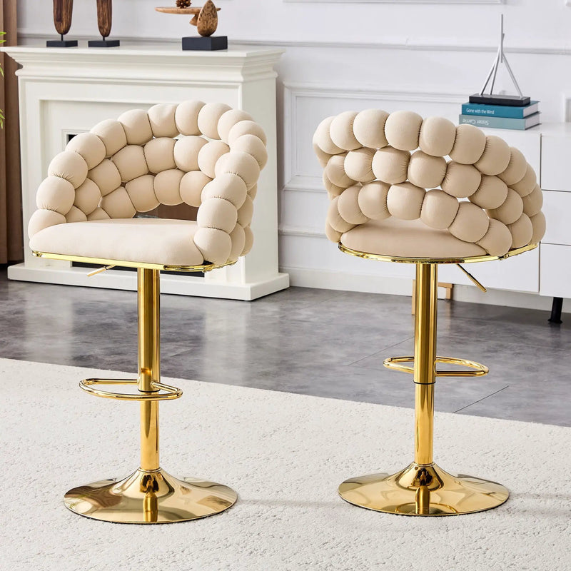 Puffy Bubble Chair, Ball Chain (Set of 2) - Beige / Gold by HouseOfZazla