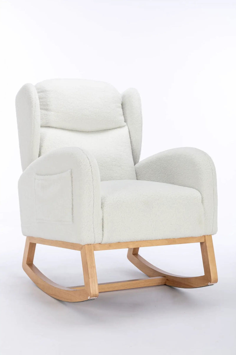 Teddy Fabric Rocking Chair With Packet Wood Legs - Ivory by HouseOfZazla