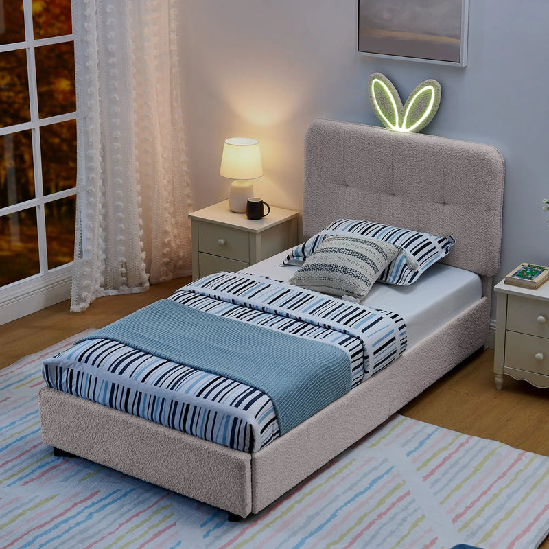 Twin Size Kids Upholstered Bed with Oversized Rabbit Ear Headboard by HouseOfZazla