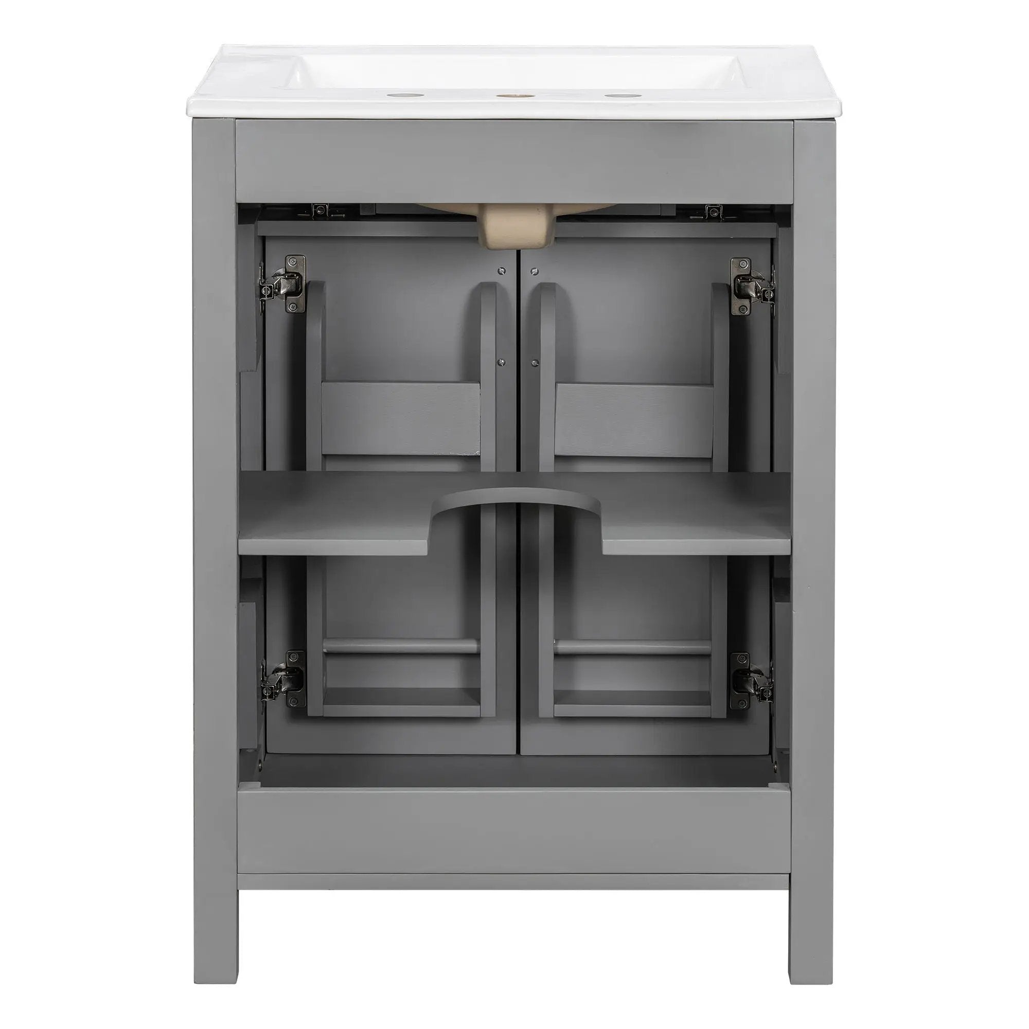 Bathroom Vanity With Ceramic Sink, Soft Close Doors, Flip Drawer, Double Layer Door Shelves by HouseOfZazla