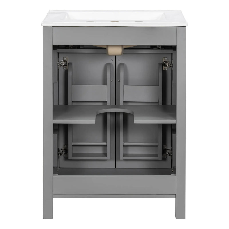 Bathroom Vanity With Ceramic Sink, Soft Close Doors, Flip Drawer, Double Layer Door Shelves by HouseOfZazla