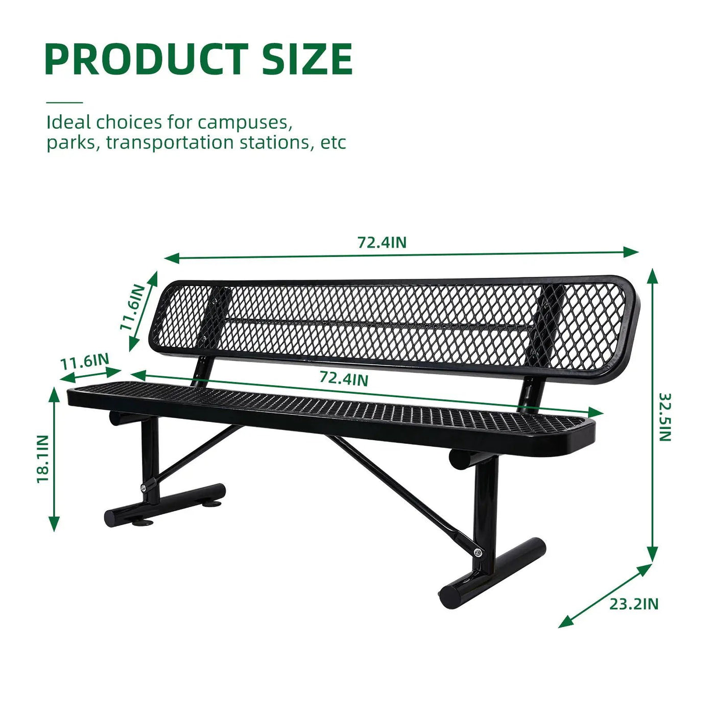 Outdoor Steel Bench With Backrest by Unique Piece Furniture