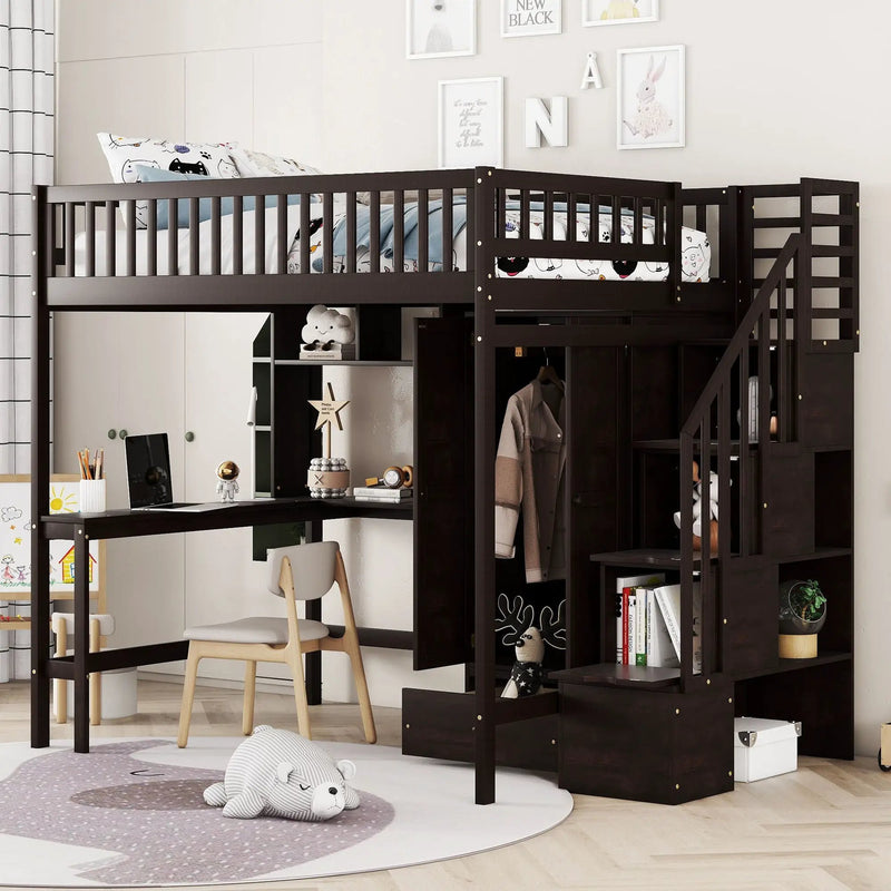 Loft Bed With Bookshelf, Drawers, Desk, And Wardrobe by Unique Piece Furniture
