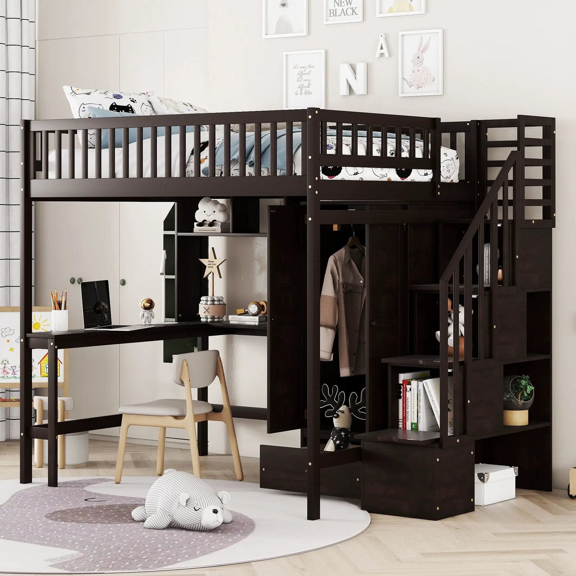 Loft Bed With Bookshelf, Drawers, Desk, And Wardrobe by HouseOfZazla
