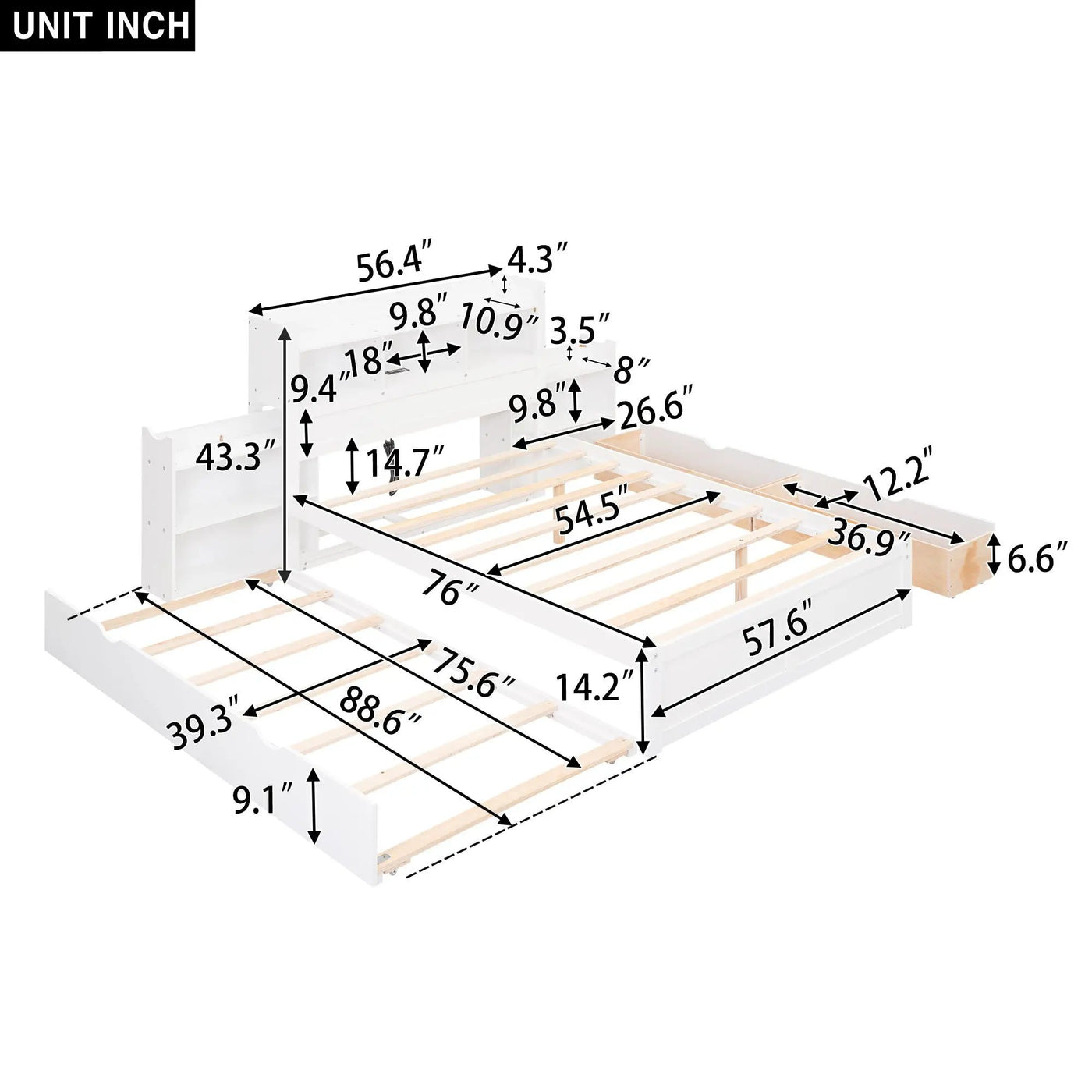 Storage Platform Bed With Pull Out Shelves, Trundle, And 2 Drawers by Unique Piece Furniture