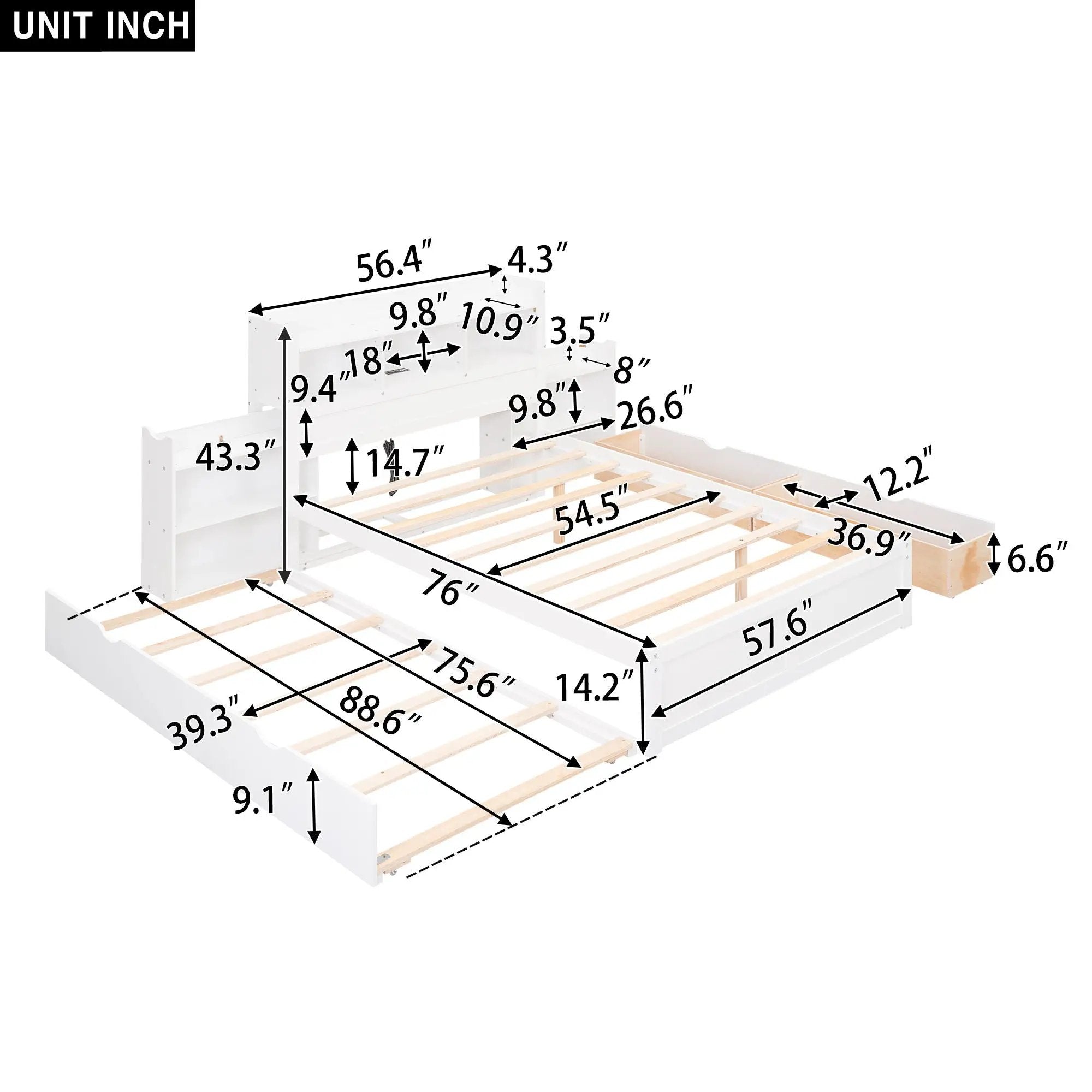 Storage Platform Bed With Pull Out Shelves, Trundle, And 2 Drawers by Unique Piece Furniture