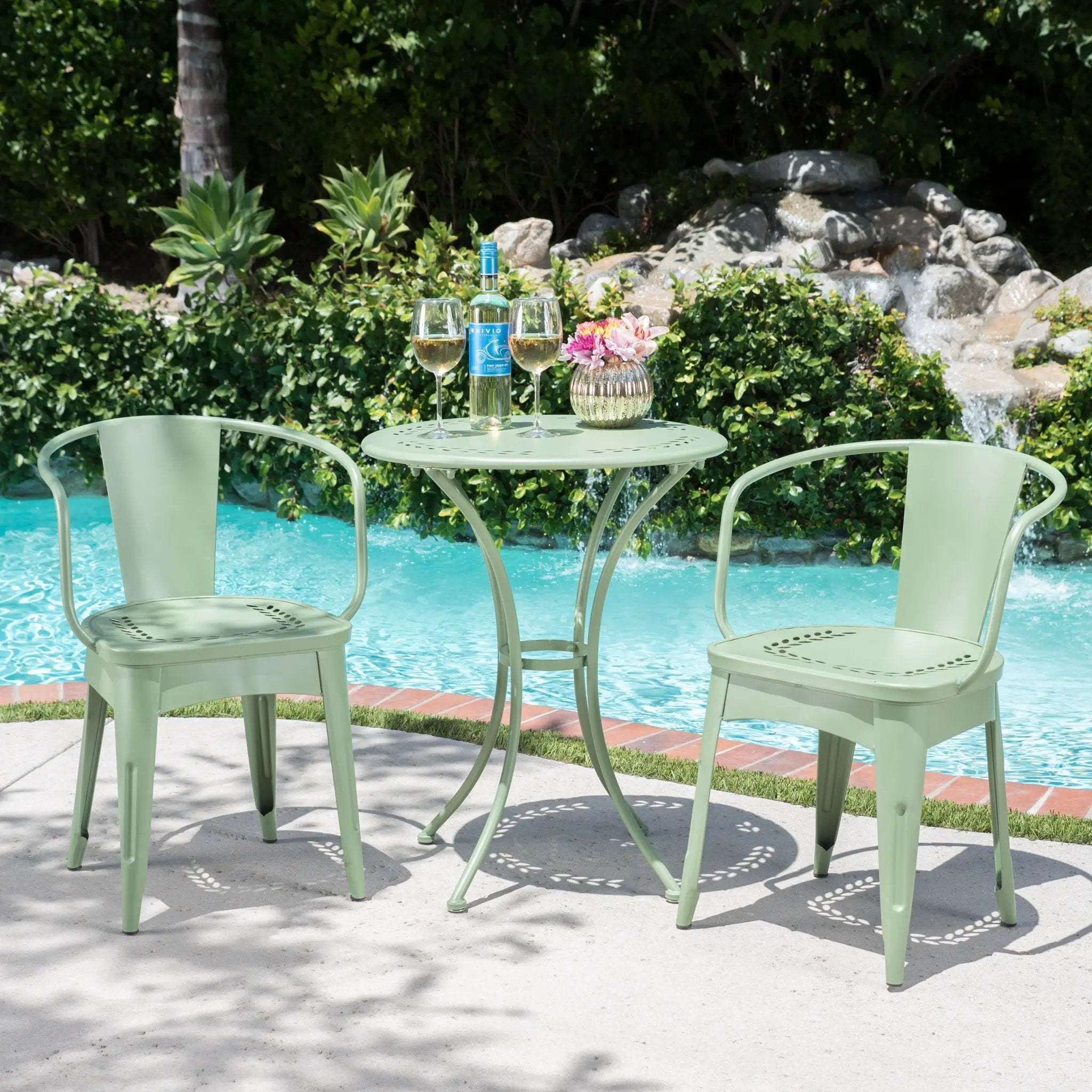 Ambrosia - 3 Piece Bistro Set With Leaf Motifs Top And Seat by HouseOfZazla