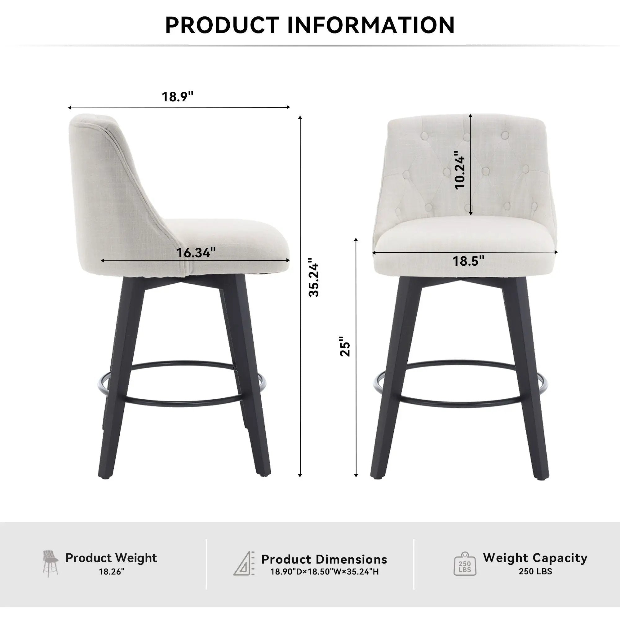 Swivel Bar Stools & Button Tufted Back (Set of 2)