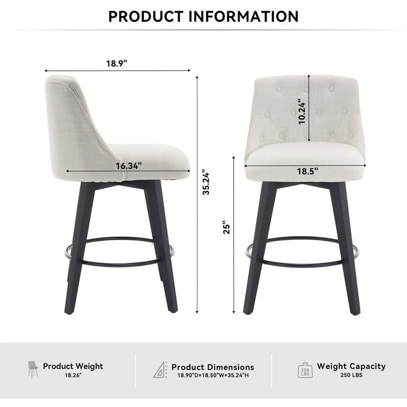 Swivel Bar Stools & Button Tufted Back (Set of 2)