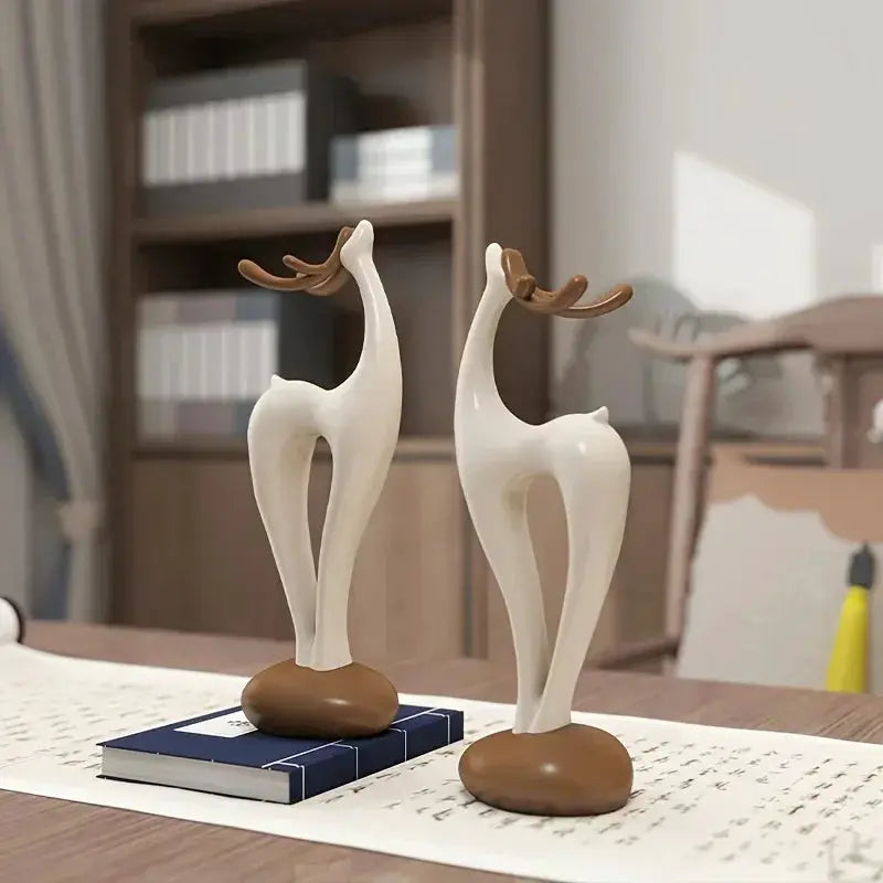 Deer Figurine - Good Luck Ceramic White by House Of Avana