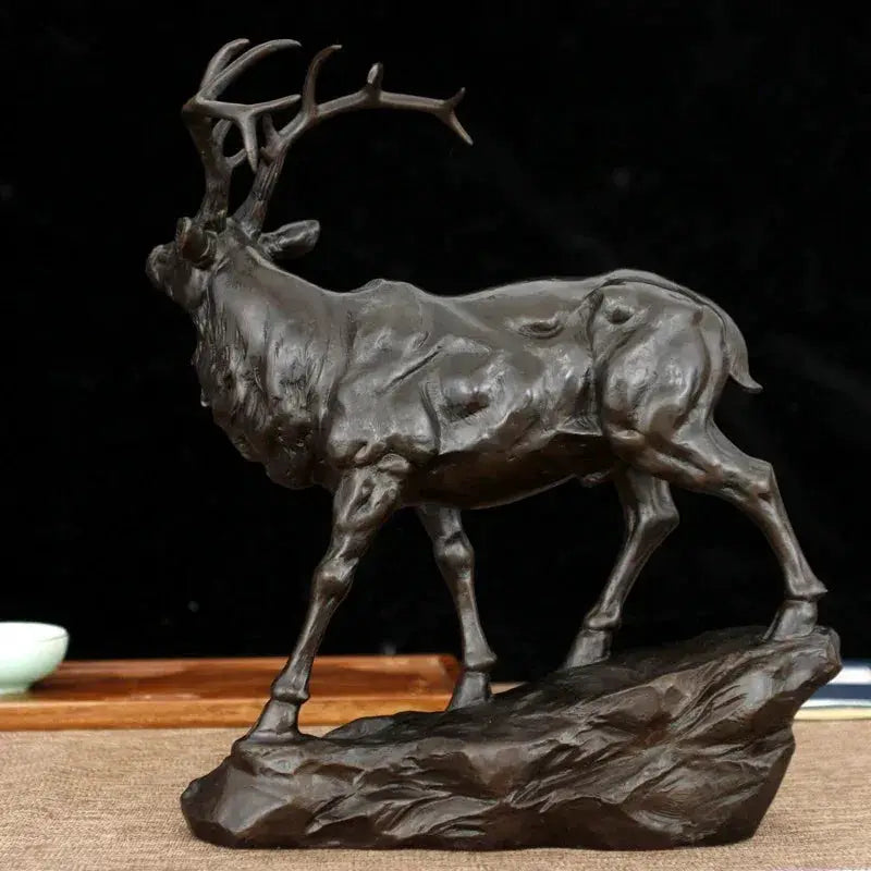 Bronze Deer Buck Decorative Sculpture for Living Room Tabletop Decor by House Of Avana