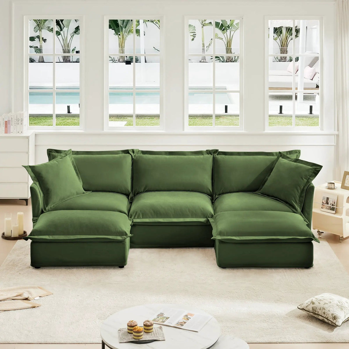 Slipcovered U Shape Sectional Deep Seat Sofa by HouseOfZazla