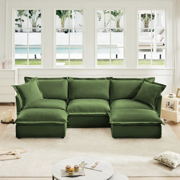 Slipcovered U Shape Sectional Deep Seat Sofa, photo 2 of 10