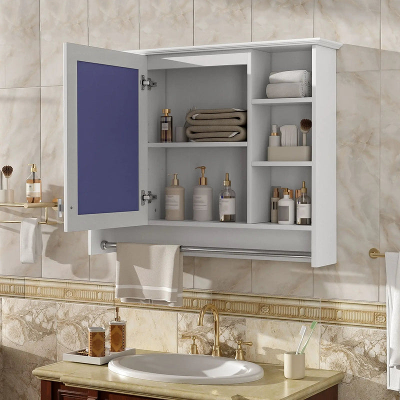 Modern Wall Mounted Mirror Cabinet With Adjustable Shelf, Soft Close Door, And Towel Bar by Unique Piece Furniture