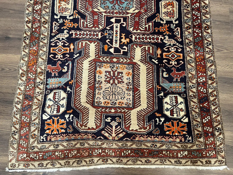 Persian Ardabil Wide Runner Rug 4x10 - Geometric Medallions & Animal Pictorials by Jewel Rugs