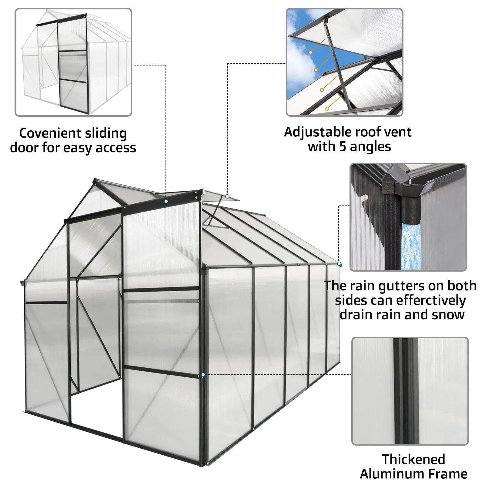 Polycarbonate house Raised Base And Anchor Aluminum Heavy Duty Walk-In houses For Outdoor Backyard In All Season by HouseOfZazla