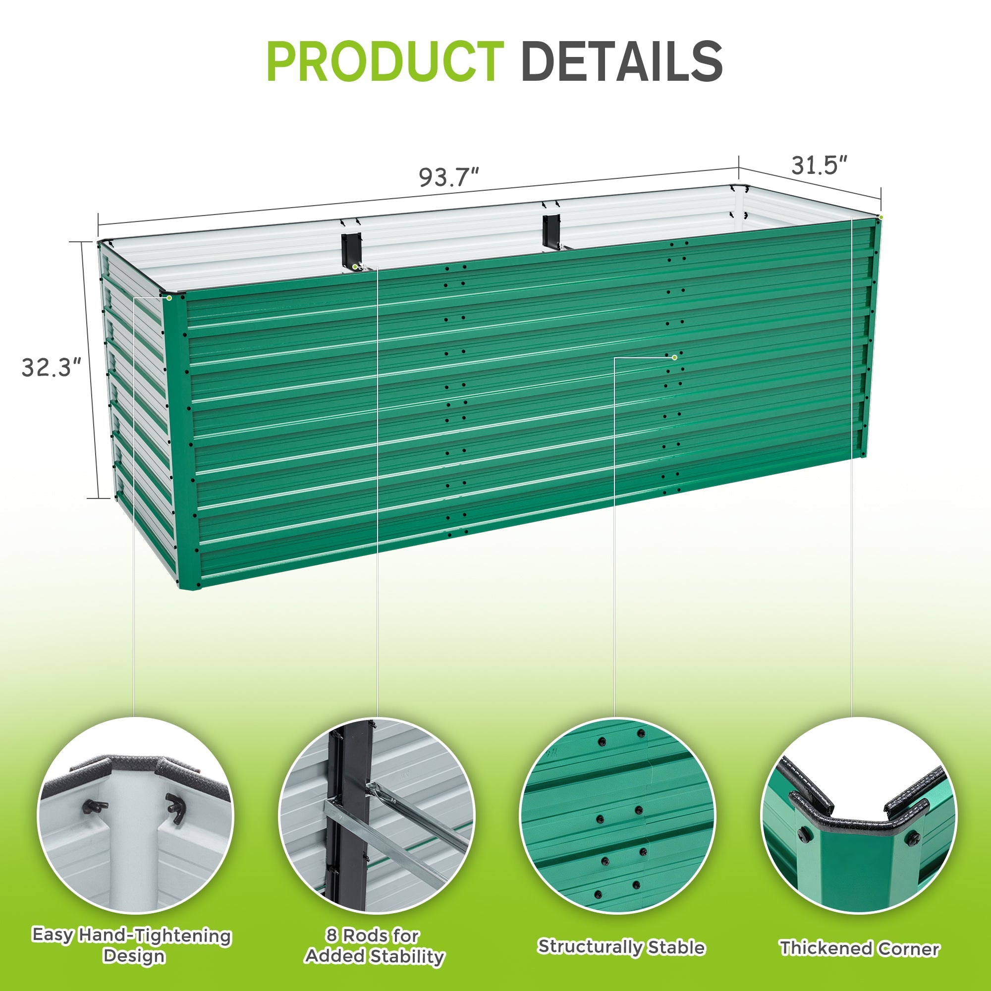 2-Pack 93.7" x 31.5" x 32.3" Raised Garden Bed with Ergonomic No-Bend Design by HouseOfZazla