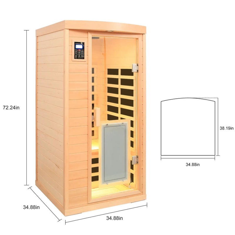 Low Emf Front Door With Heating Panel 1 People Hemlock Far Infrared Indoor Sauna Room - Natural by HouseOfZazla