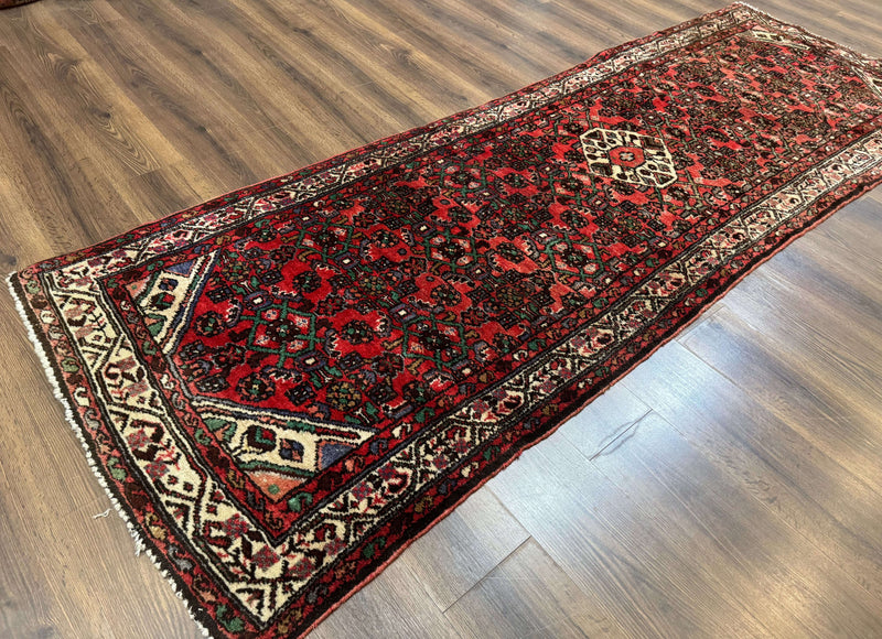 Persian Runner Rug 3x10, Wool Hand Knotted Hallway Rug 3 x 10 ft, Red and Ivory, Hamadan Angelas Runner by Jewel Rugs