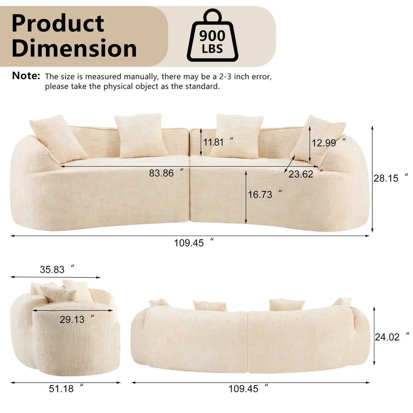 Curved Compressed Sofa, Nordic-Style Design For Living Room by HouseOfZazla