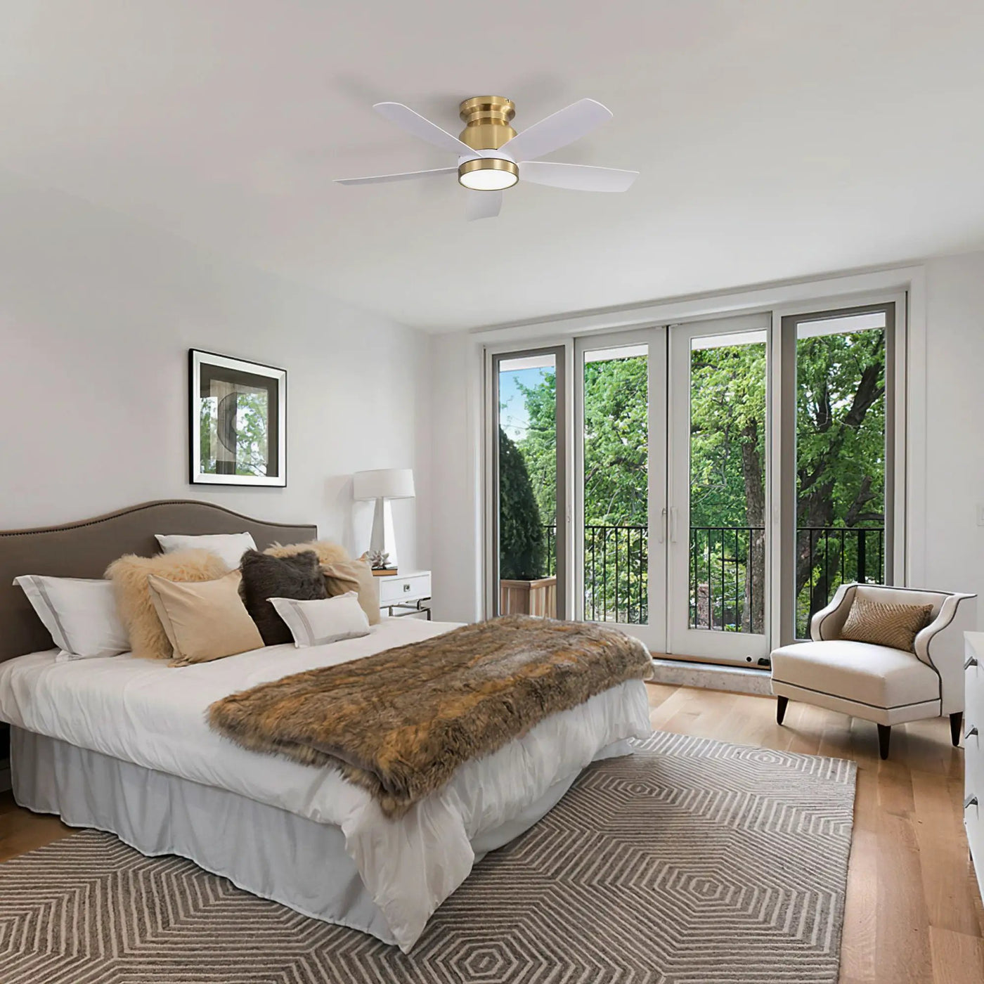 Flush Mount Ceiling Fan With LED Light 22W And Remote Control Blades / Body, DC Motor by Unique Piece Furniture