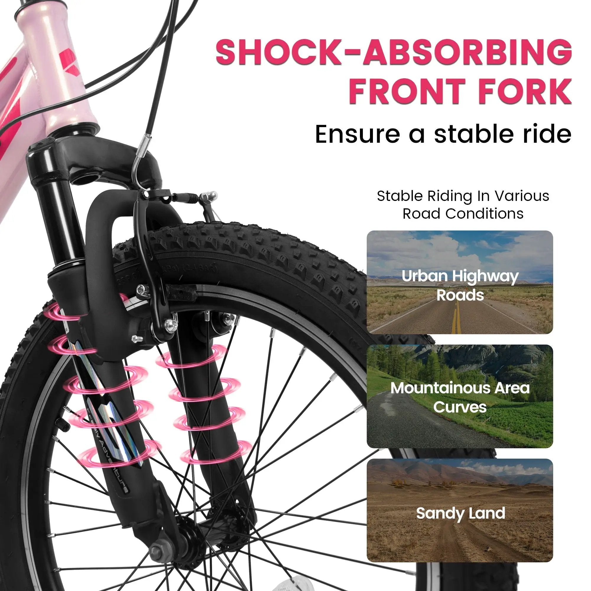 20" Children's Bicycle Shock Absorbing Front Fork 7 Speed V Brakes Mountain Tire Boys And Girls Kids Bike For Outdoor Adventure - Pink by HouseOfZazla