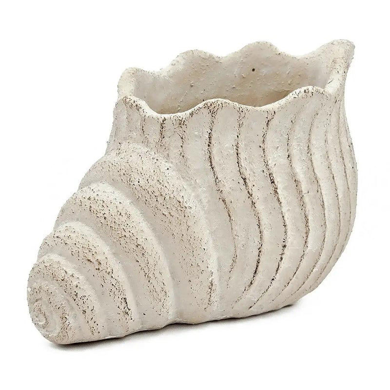 11.5x7x7' Sand and Cement Nautilus Shell Planter with Textured Beige Finish by HouseOfZazla
