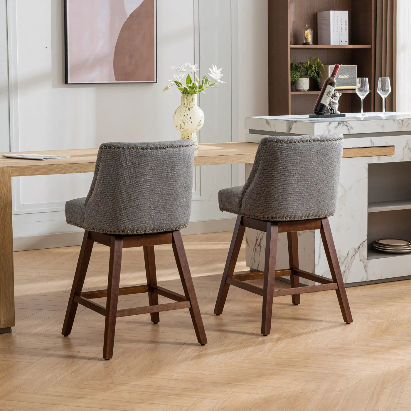 Counter Height Swivel Barstools, 26'' H Seat Height Upholstered Bar Stools (Set of 2), Fabric by HouseOfZazla