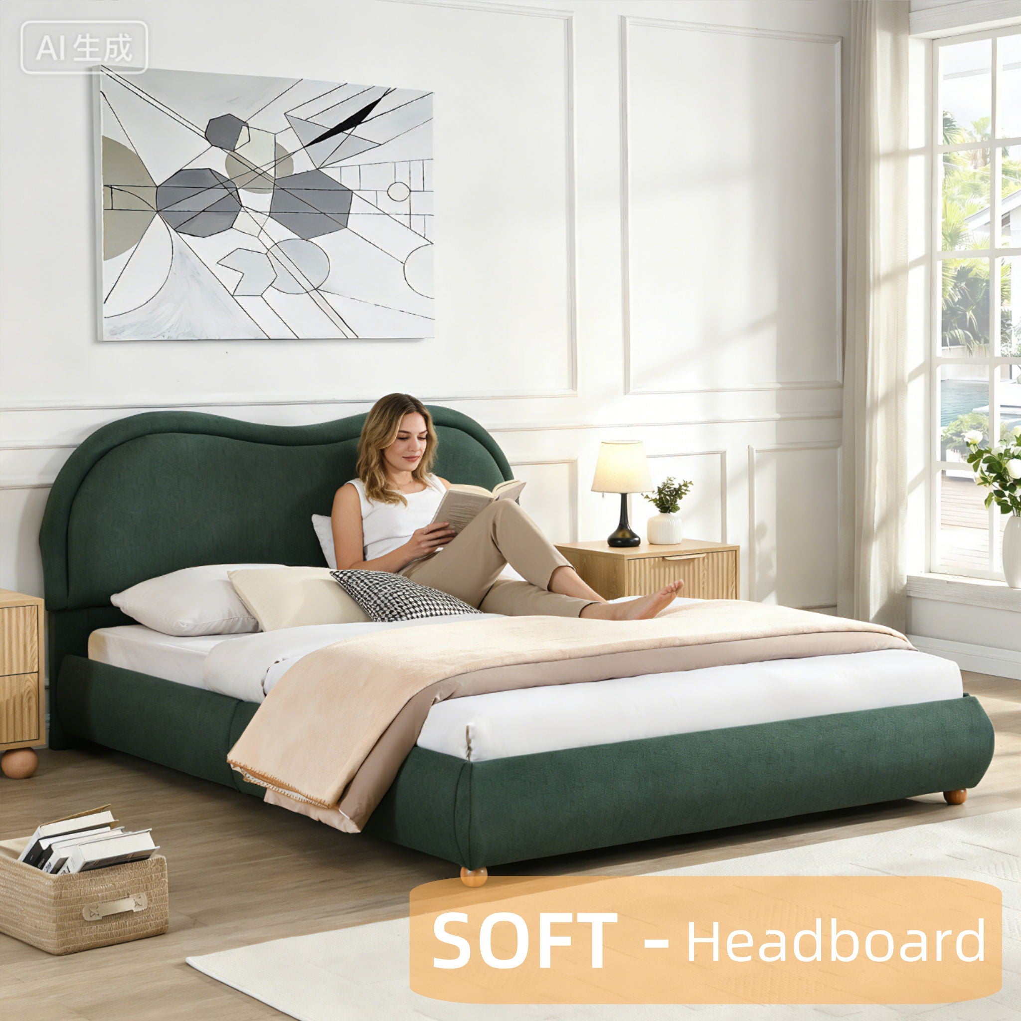Upholstered Platform Bed Frame With Curved Headboard by HouseOfZazla