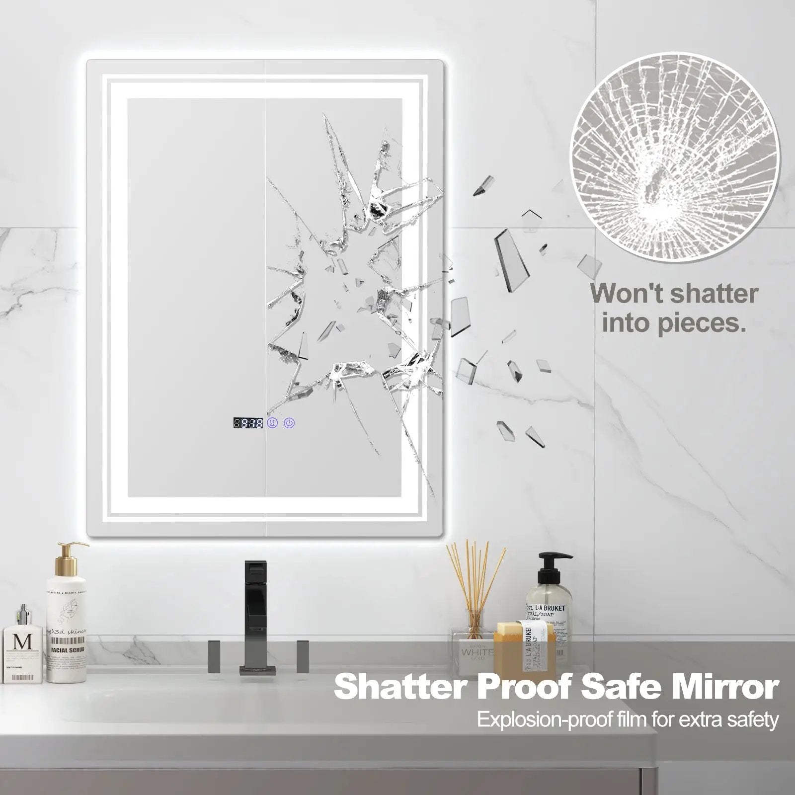 Defogging LED Bathroom Mirror with Memory Function and Anti-Fog by DirectDeals
