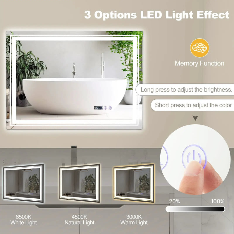 Defogging LED Bathroom Mirror with Memory Function and Anti-Fog by DirectDeals