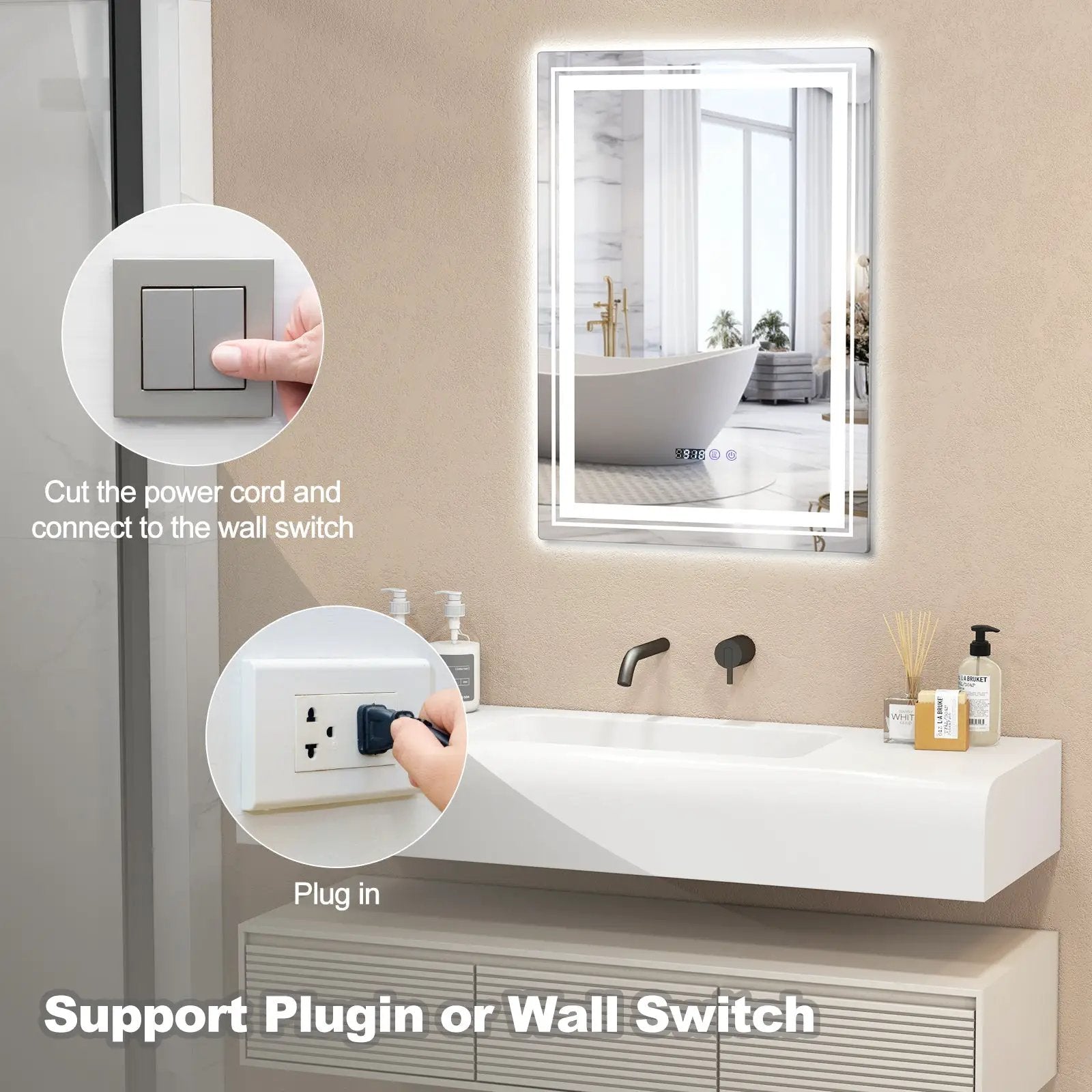 Defogging LED Bathroom Mirror with Memory Function and Anti-Fog by DirectDeals