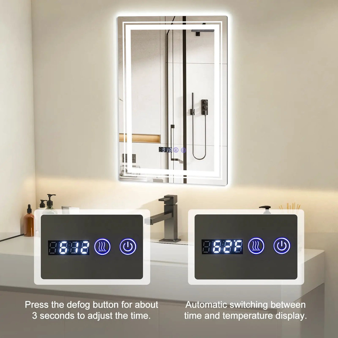 Defogging LED Bathroom Mirror with Memory Function and Anti-Fog by DirectDeals