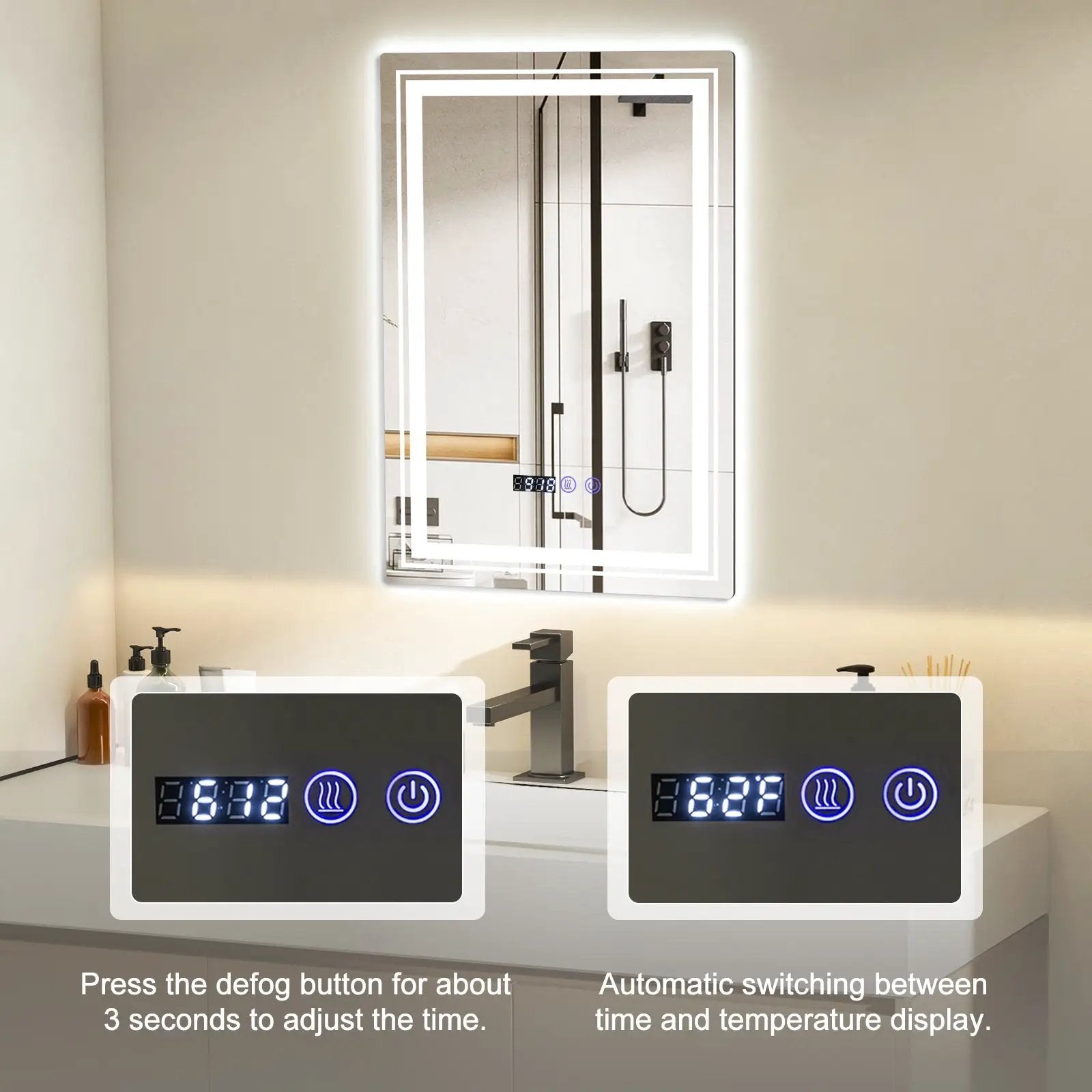 Defogging LED Bathroom Mirror with Memory Function and Anti-Fog by DirectDeals