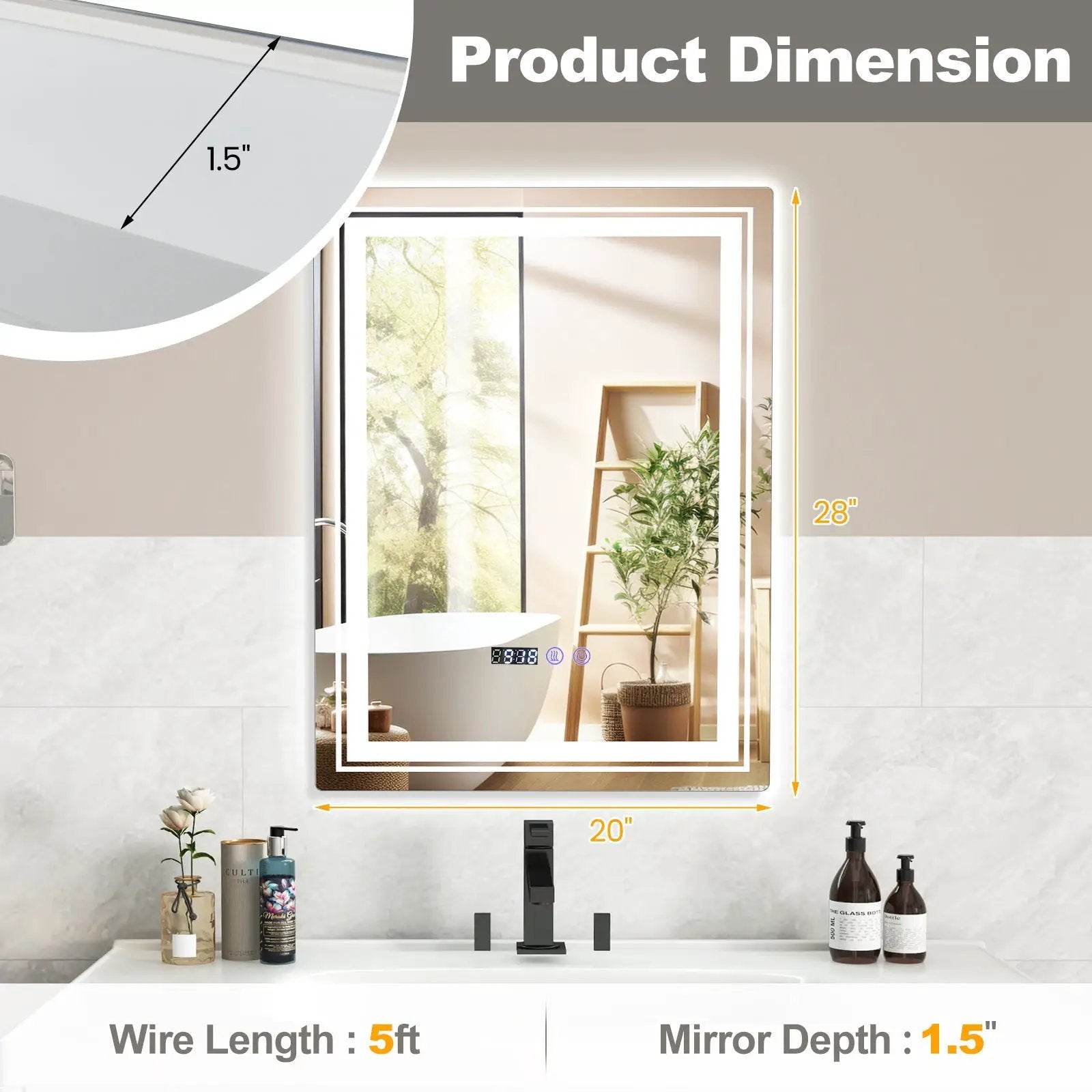 Defogging LED Bathroom Mirror with Memory Function and Anti-Fog by DirectDeals