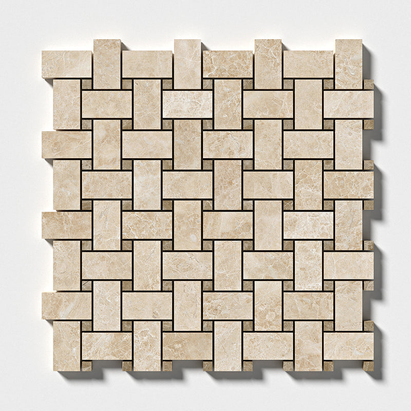 Delicate Beige Polished Basket Weave Marble Mosaics 12x12 Marble Polished 12x12 Mosaics