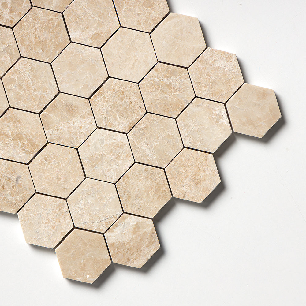 Delicate Beige Polished Hexagon Marble Mosaics 10 3/8x12 Marble Polished 12x12 Mosaics — 3