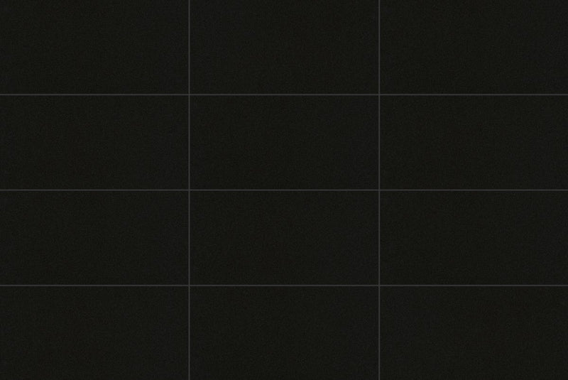 Deluxe 2.0 Absolute Black Honed Stone Look Bullnose Porcelain Trim 4x24, several pieces laid together