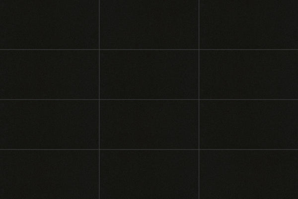 Deluxe 2.0 Absolute Black Honed Stone Look Cove Base Porcelain Trim 6x12, several pieces laid together