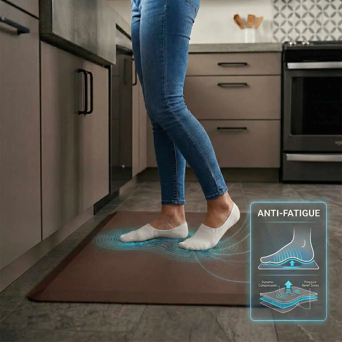 Anti-Fatigue Kitchen Mat, Black by Boutique Rugs