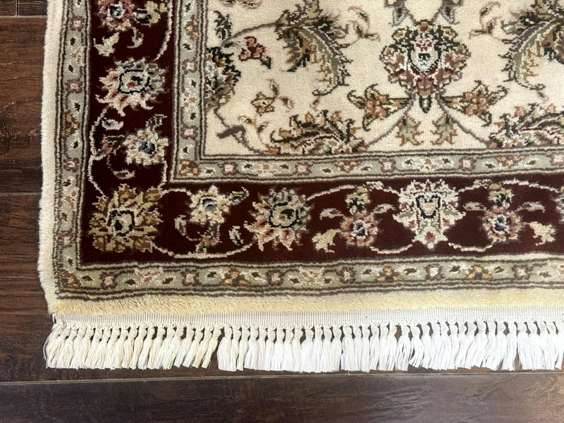 Pak Persian Runner Rug 2.8 x 8, Handmade Vintage Carpet, Beige and Maroon, Wool and Silk Highlights by Jewel Rugs