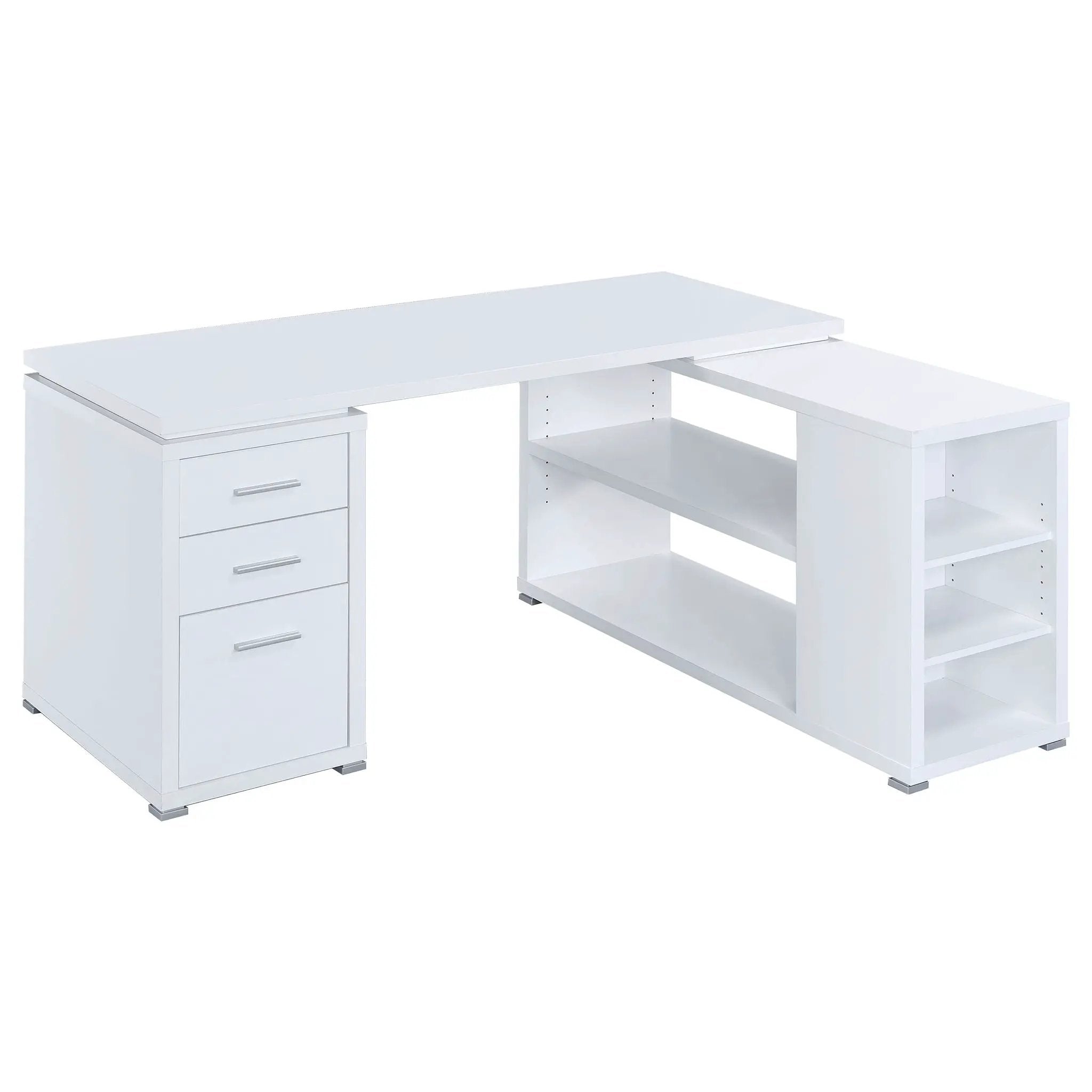 Tona - L-Shape Computer Desk With 3 Drawers And 5 Shelves by HouseOfZazla