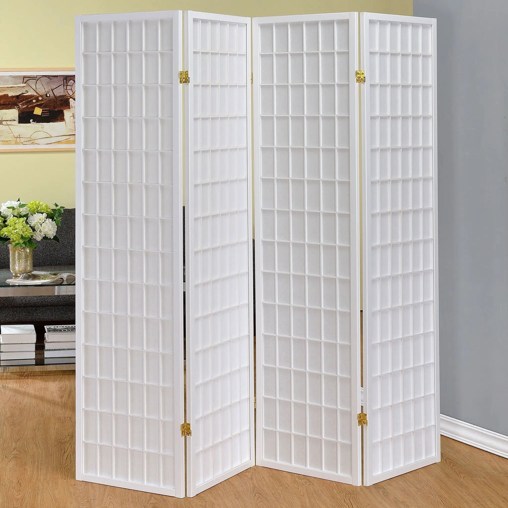 Roberto 4-Panel Room Divider Folding Shoji Screen White by Unique Piece Furniture