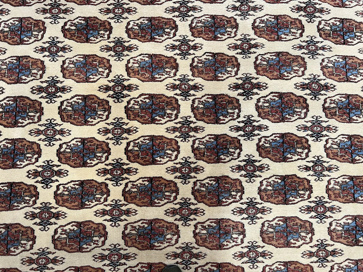 Pakistani Bokhara Rug 8x10, Wool Turkoman Carpet, Ivory/Cream by Jewel Rugs
