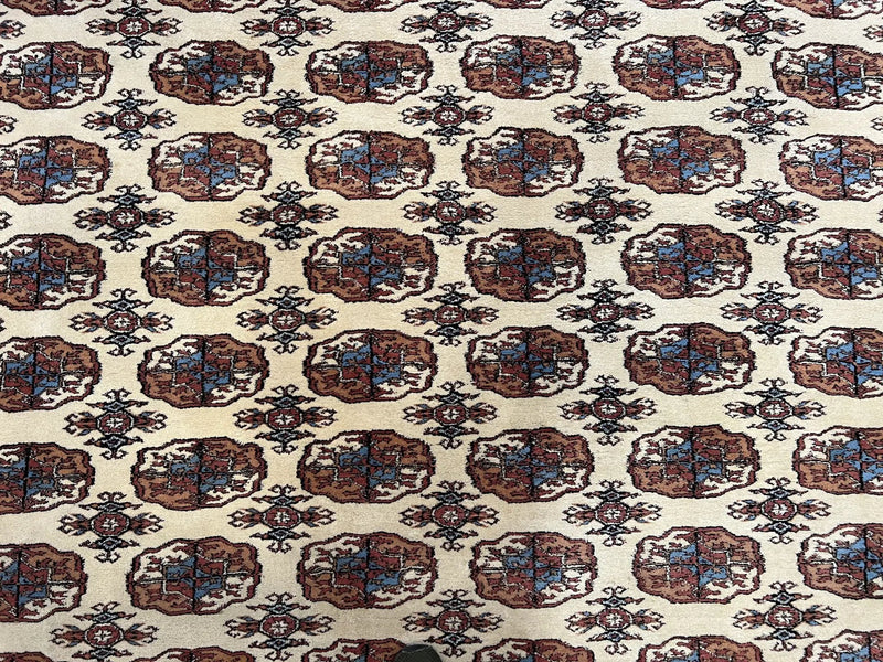 Pakistani Bokhara Rug 8x10, Wool Turkoman Carpet, Ivory/Cream by Jewel Rugs